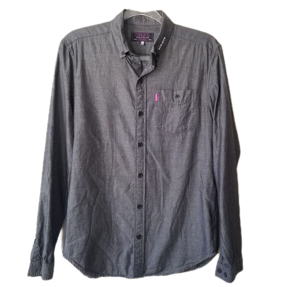 Mens Vintage Y2K 90s Mishka Мишка Brooklyn Shirt XS Charcoal Gray Classic